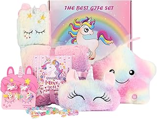Unicorn Gifts for Girls Age 3 4 5 6 7 8 Years Old, Unicorn Toys for Girls with Glow in The Dark Blanket Light Up Star Pillow Eye Mask Crossbody Bag, Birthday Gifts for Daughter Niece
