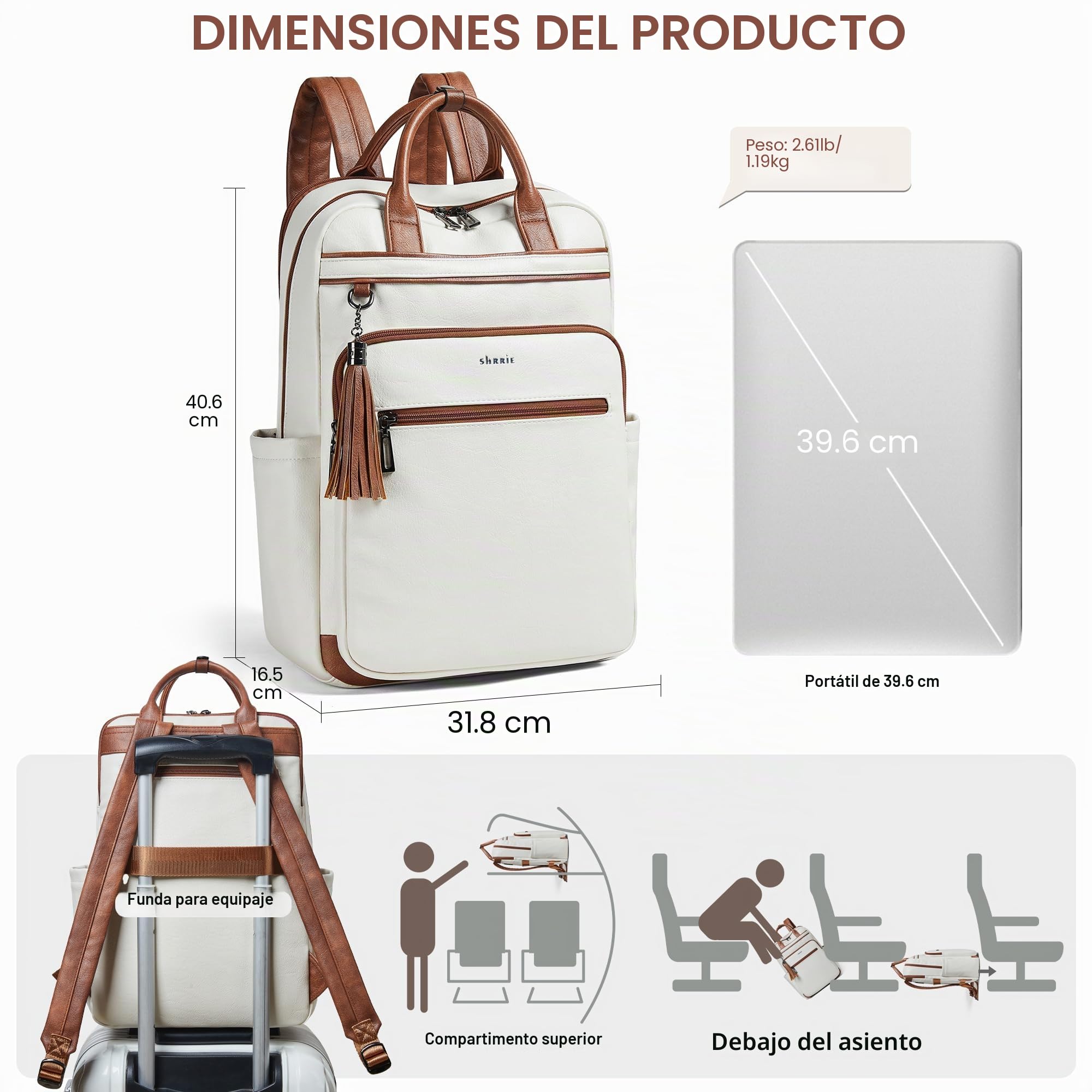 Shrrie Mochila para portátil de 15,6 pulgadas para mujer, mochila de viaje de cuero, mochila de trabajo para computadora de negocios y universidad