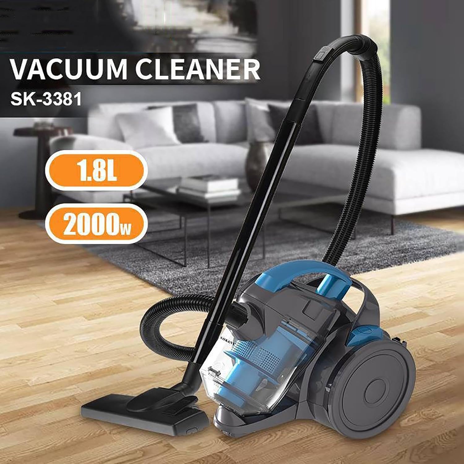 Vacuum Cleaner Model SK-3381 with 1.8L capacity and 2000W power
