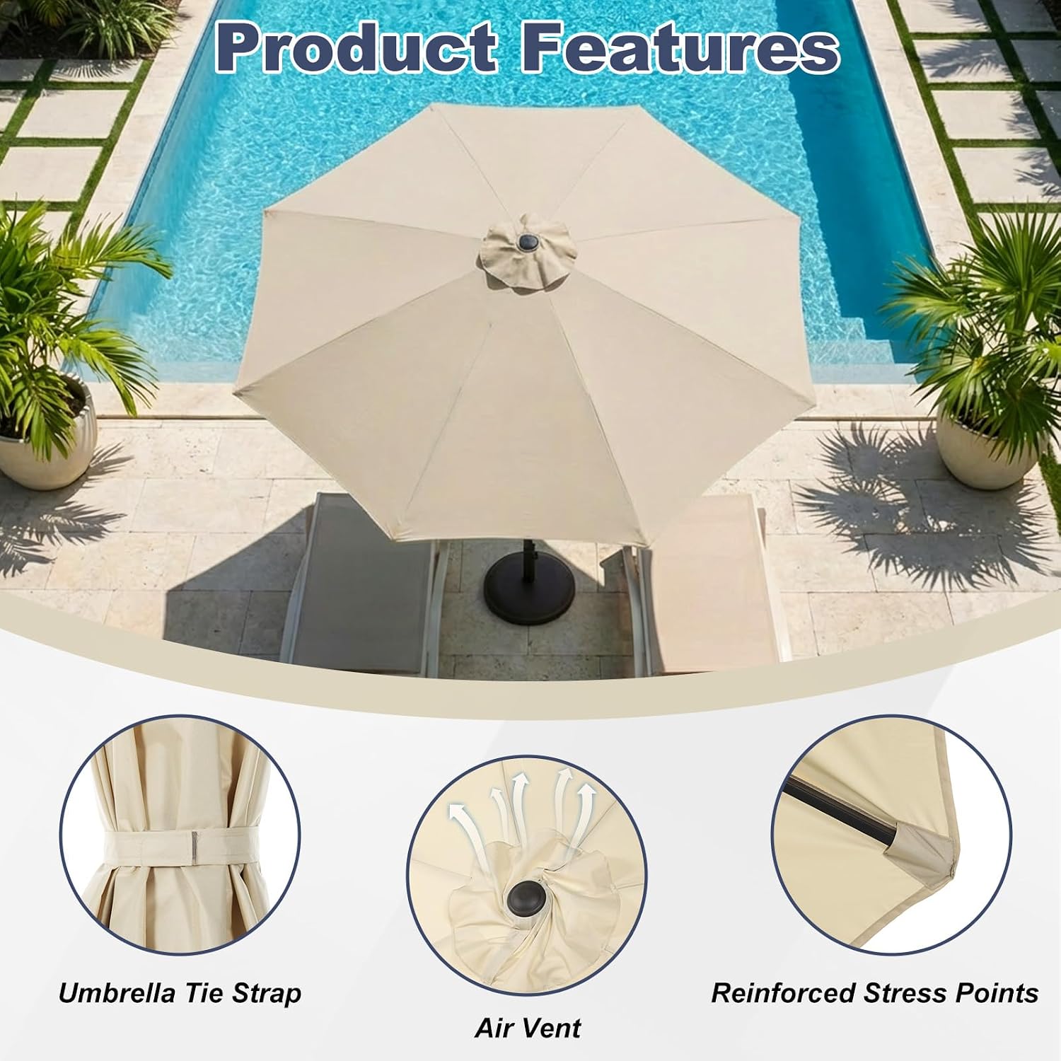 BPS Patio Umbrella Replacement Canopy for 10 ft 8 Ribs Table Umbrella, Outdoor Umbrella Replacement for Market Parasol, Canopy Only