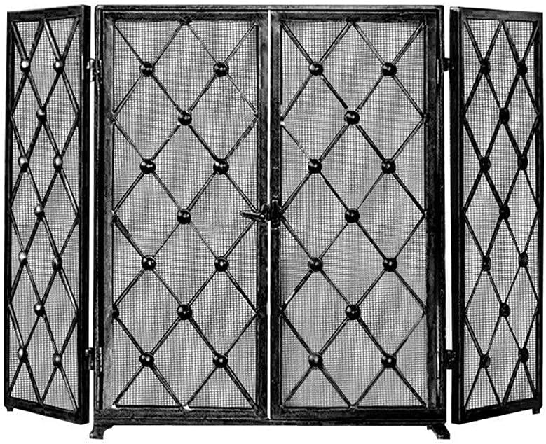 Fireplace Screen Guard, Fireplace Screen Home Iron Folding Fireplace Screen with Doors， Heavy Duty Metal Mesh， for Outdoor or Indoor Use， Free StandingGuard (Color : Black) (Black)