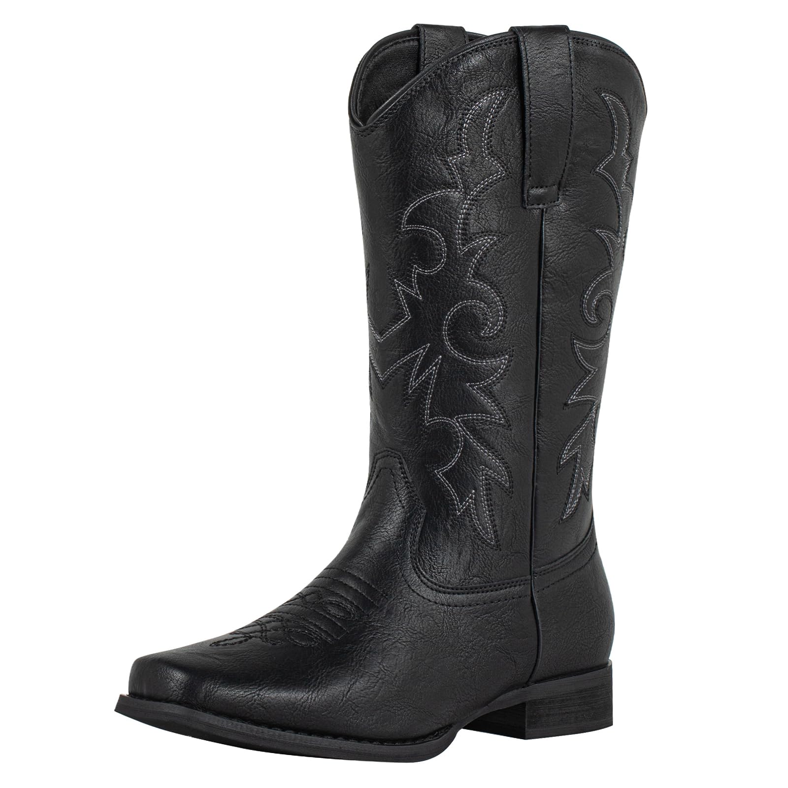 SheSole Women's Cowboy Boots Square Toe Western Cowgirl Mid Wide Calf Embroidered Boots Brown