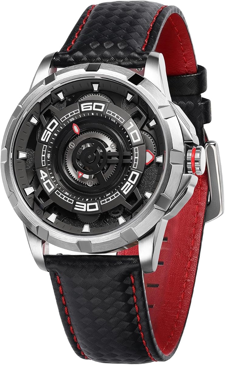 BERNY Reloj Automático para Hombres 50M Reloj de Moda Impermeable para Hombres Reloj de Pulsera mecánico analógico Masculino súper Luminoso AR Correa de Cuero de Cristal de Zafiro Regalo de cumpleaños