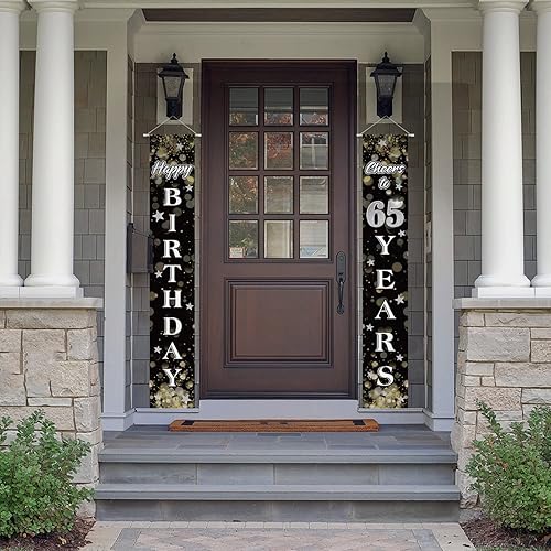 Miniatura 116 de Decoraciones de feliz cumpleaños 18, cartel colgante de puerta con temática de cumpleaños de estrella de ensueño negro y plateado de 18 años