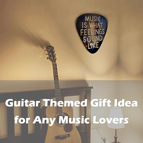 Miniatura 3 de AZEZO Decoración de púas de guitarra metálica, arte de pared musical de 12 x 10 pulgadas, arte de pared de guitarra inoxidable, con "Music Is What