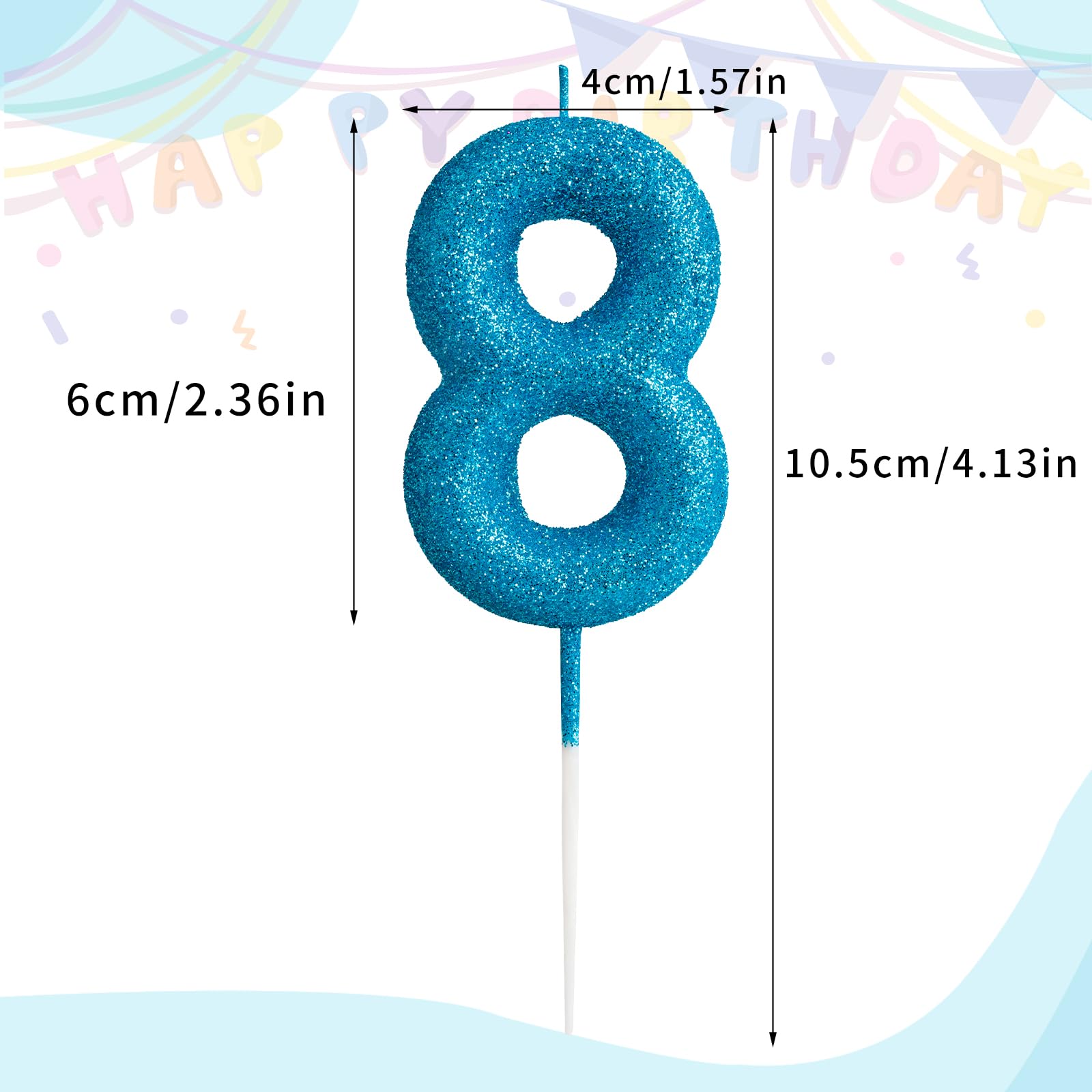 Cxryrzhe 4th Glitter Birthday Candles Blue Number 4 Candle Birthday Cake Topper Decorations for Girls Kids Adults Birthday Party Wedding Anniversary Celebration Decor Supplies