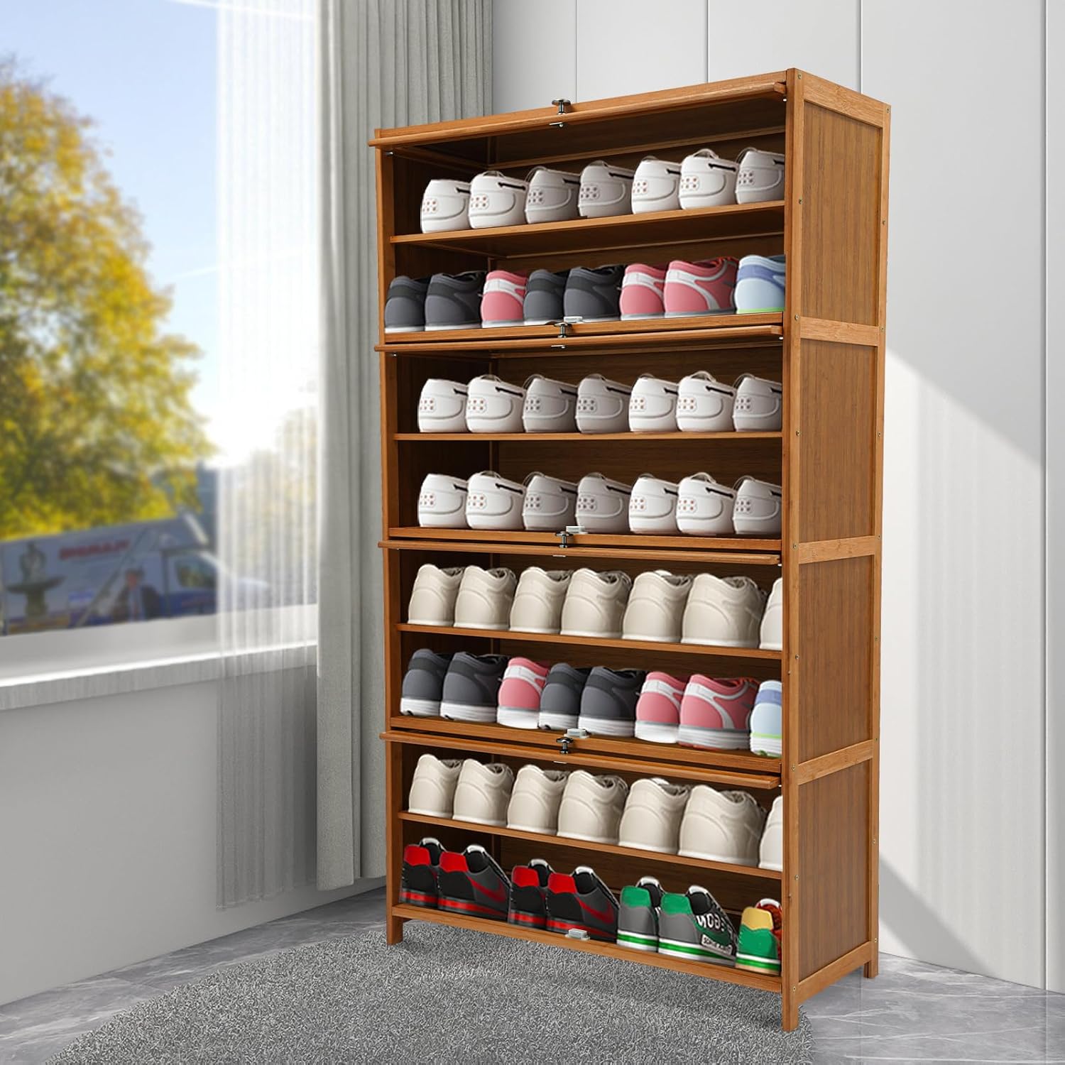 Shoe Cabinet with Clear Doors, 9-Tier/11-Tier Shoe Storage Cabinets Adjustable Shelf Shoe Cabinet Fits 3-4 Pairs Per Tier for Foyer, Living Room, Porch, Corridor (9-Tier)