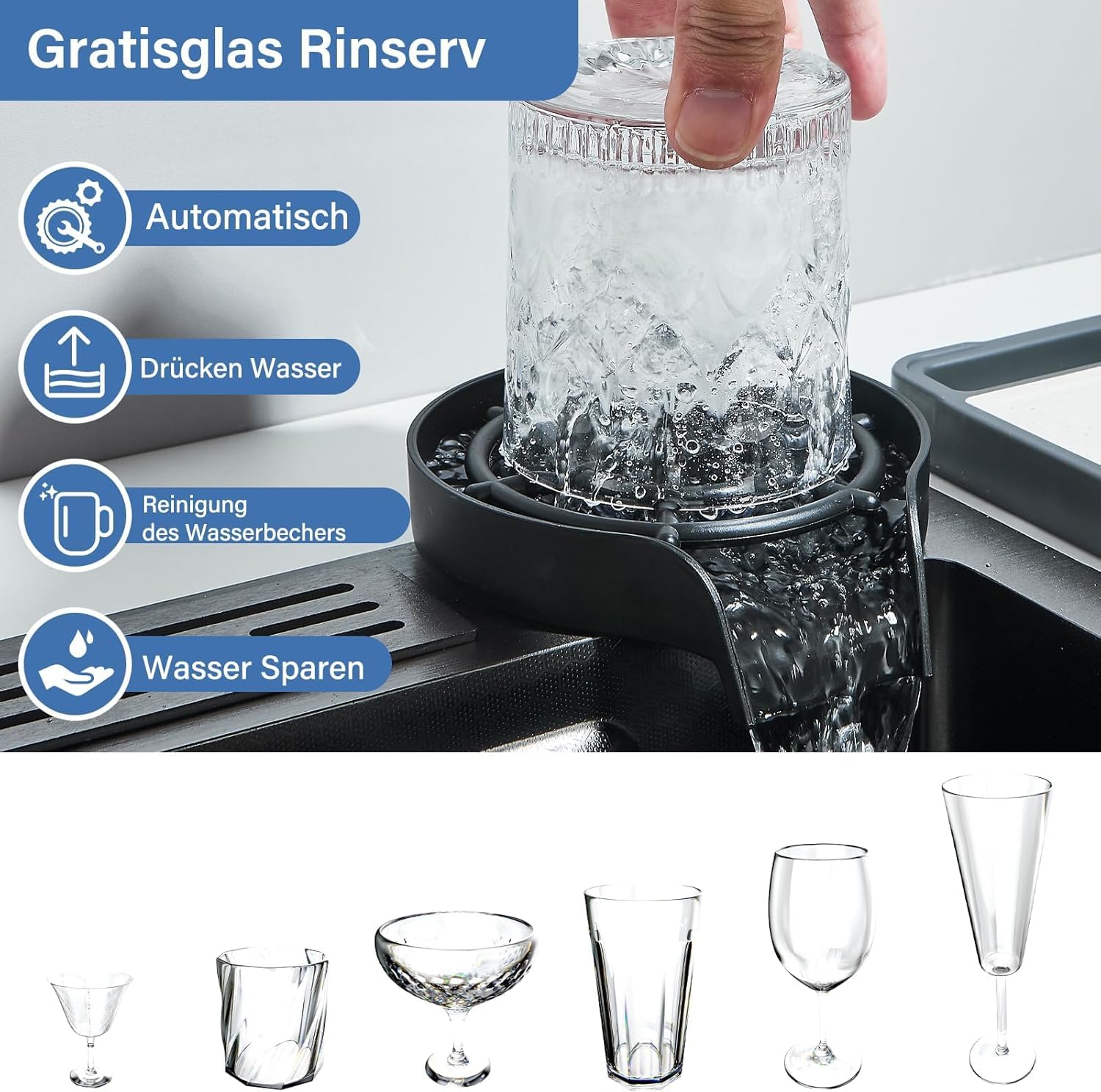 Edelstahl Spülbecken 60 x 46 cm Küchenspüle Großvolumige Einzelwanne, Ausziehbarer Wasserfall-Wasserhahn, Überlaufvorrichtung und Ablaufgarnitur Sowie Diverses Zubehör