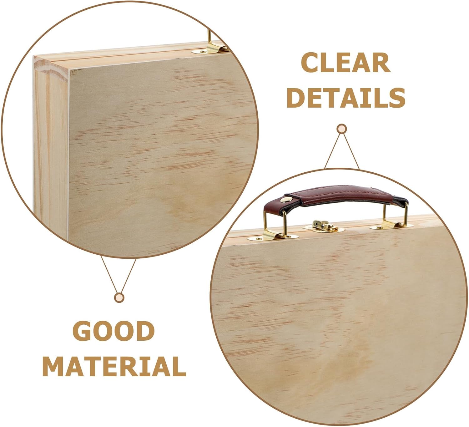 IDEANATEGRATE Portable Painting Storage Box Imitation Leather Handle, Unfinished Wood Art Supply Organizer for Sketch Pencils and Paint Tools