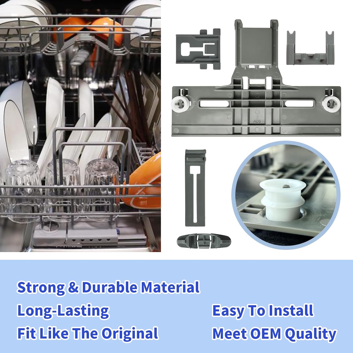 UPGRADED W10350376 Dishwasher Upper Rack Adjuster Parts W10195840 W10195839 Rack Repair Kit Dishwasher Top Rack for Kitchenaid Whirlpool Kenmore