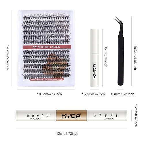 Miniatura 7 de KYDA Kit de 240 extensiones de pestañas, 30P y 40P, 0.35-0.630 pulgadas, mezcla de racimos reutilizables, extensiones de pestañas con enlace de