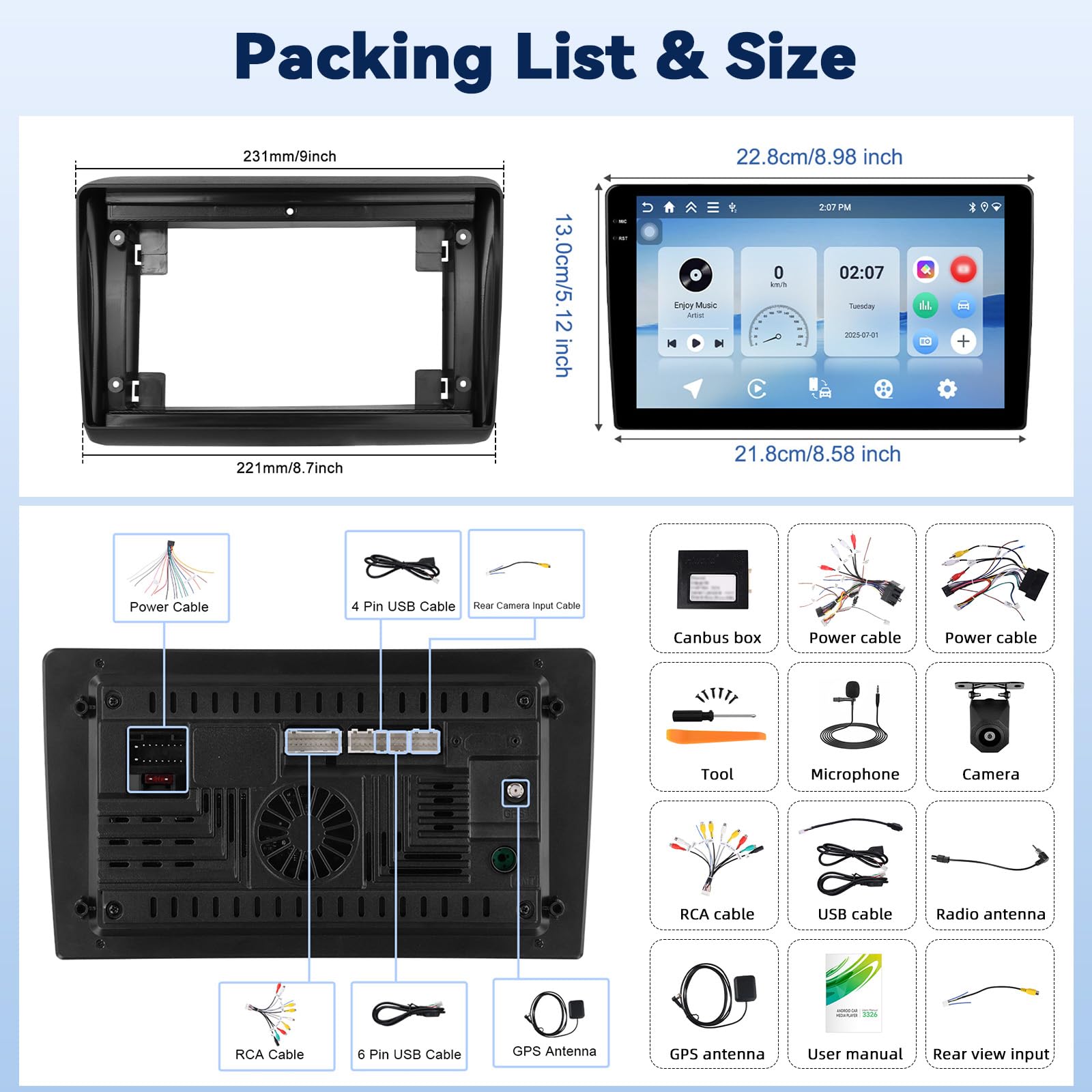 Android 15, 4G+128G GOHHDL Autoradio 2Din für FIAT Ducato/Citroën Jumper/Peugeot Boxer 2010 Carplay Android Auto, 9 Zoll Autoradio 2Din mit GPS WLAN Bluetooth FM/RDS EQ SWC AHD Rückfahrkamera&MIC
