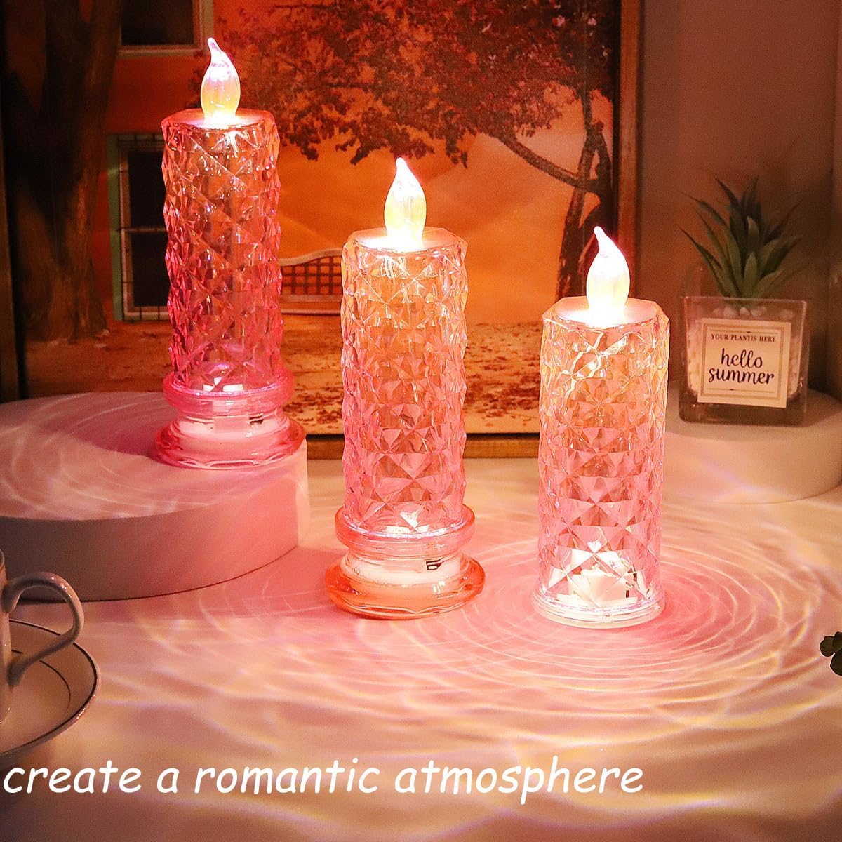 Candles, New Christmas Tree Led Candles, Crystal Candle Light - Safe Flameless Design, for Valentines Anniversary Wedding Christmas Decorations (White,4pcs)