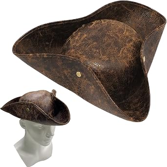 EUPSIIU 1 Pcs Pirate Hat, Tricorn Hat, Halloween Captain Costume Accessory, Medieval Ancient Colonial Style Pirates Cap, for Theme Party Halloween Cosplay Role Cosmetic Accessories