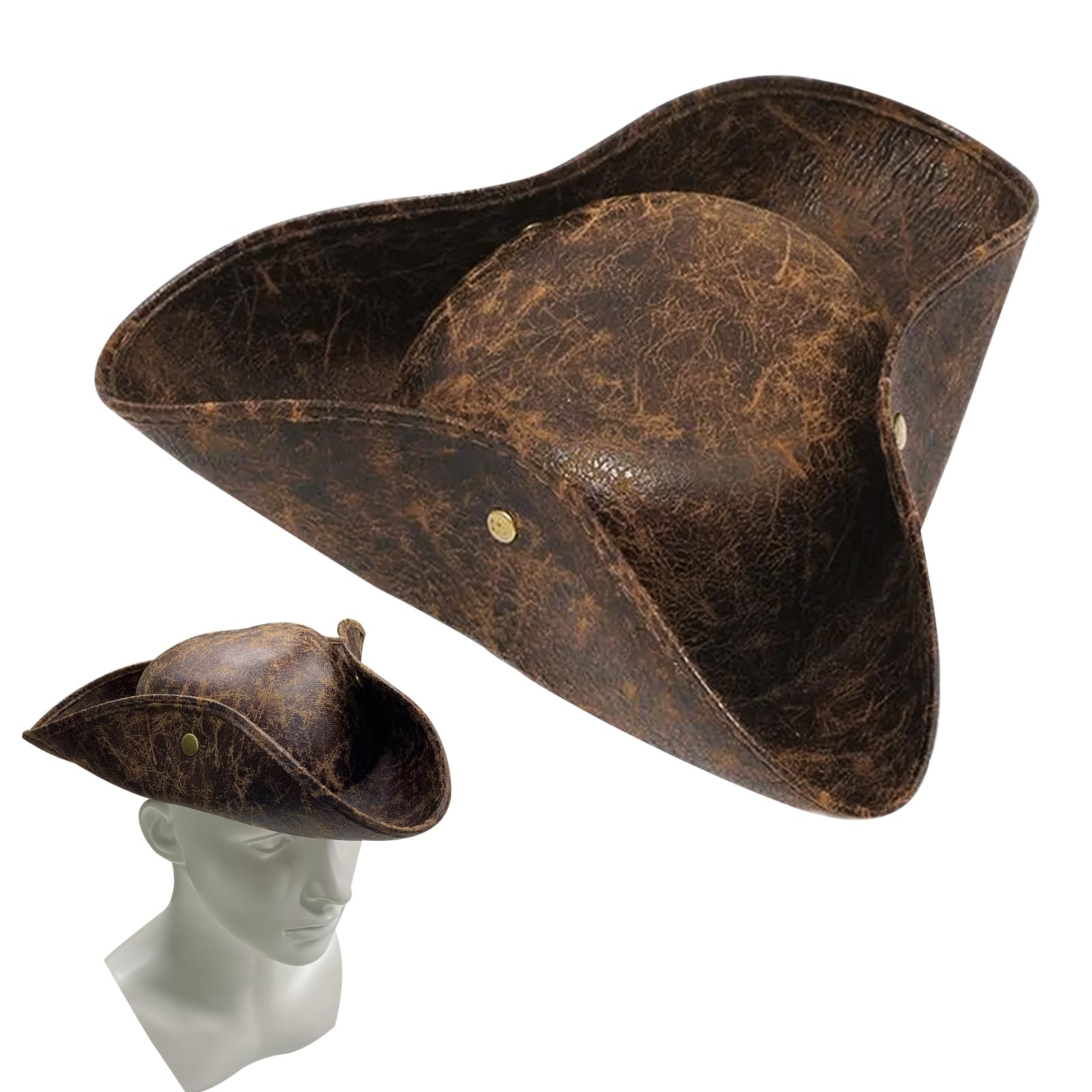 EUPSIIU 1 Pcs Pirate Hat, Tricorn Hat Halloween Captain Costume Accessory, Medieval Ancient Colonial Style Pirates Cap
