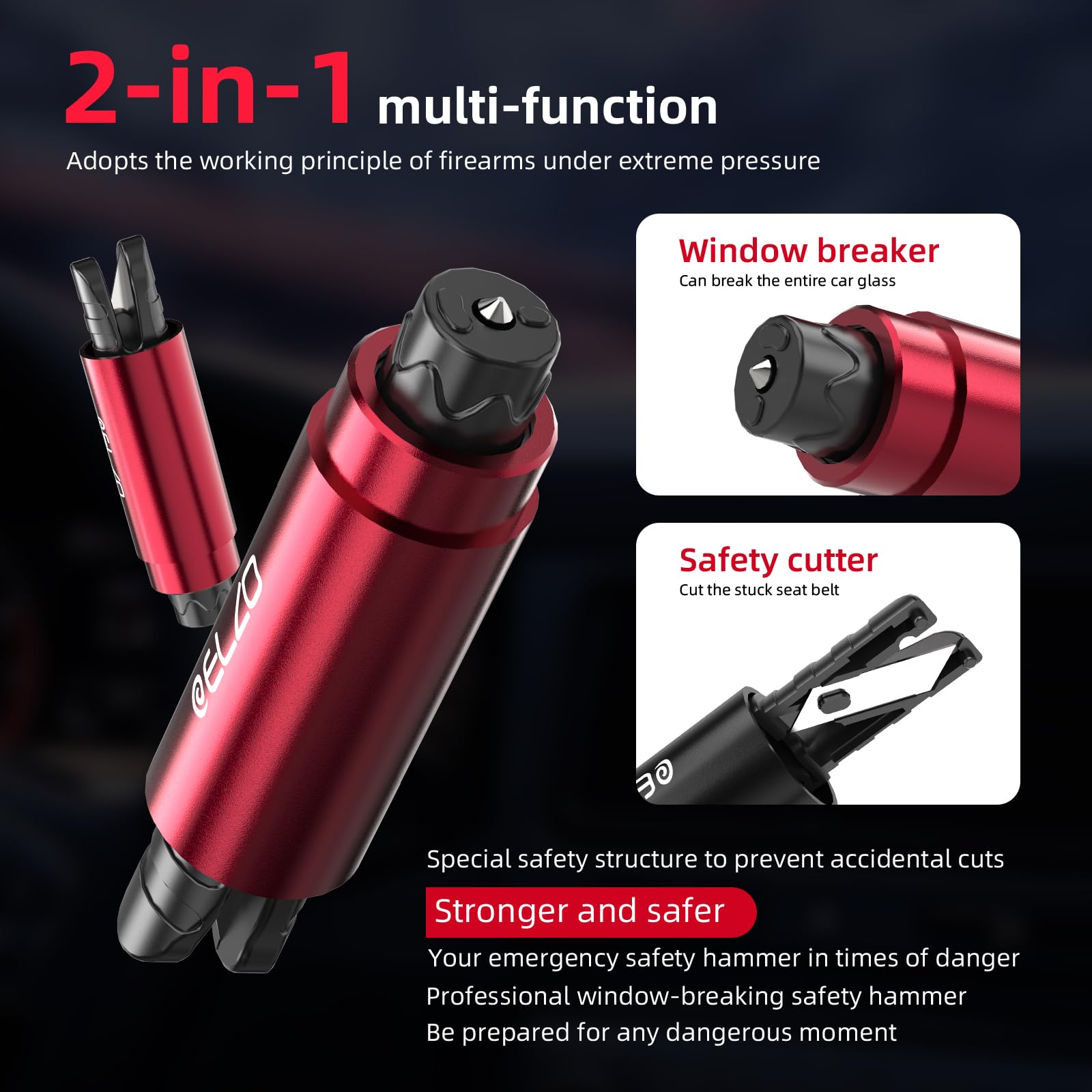 ELZO 3 Stück 2 in 1 Gurtschneider Notfallhammer, Auto Tragbarer Sicherheitshammer, Federkorn Nothammer mit Testglas zum Üben Überlebenspfeife, Glasbrecher Auto Essentials, Notfallhammer für Auto Bus