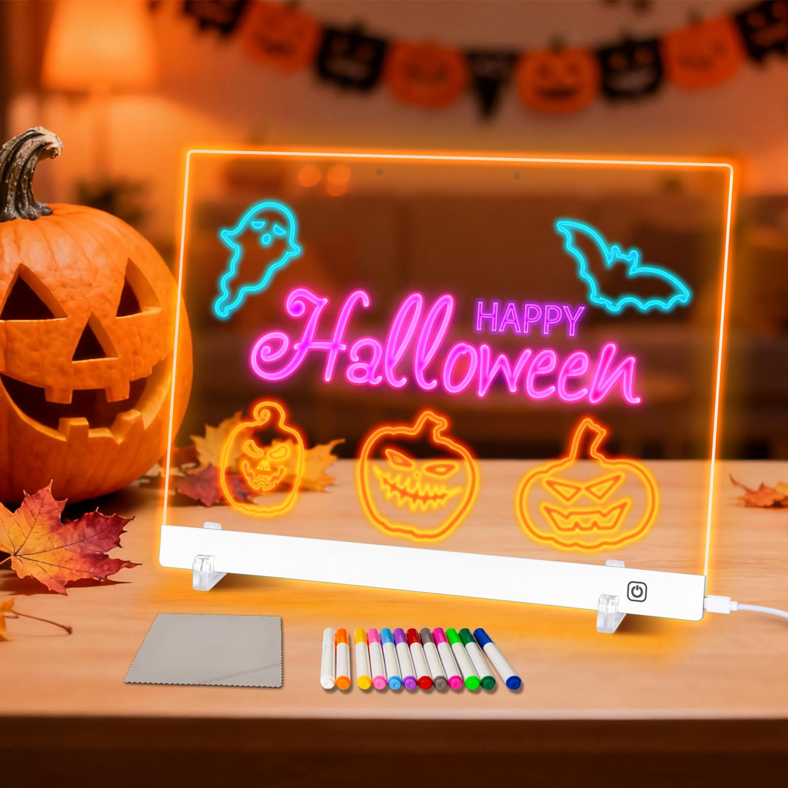 Tablero de dibujo LED para niños, tablero de notas LED con colores (pizarra acrílica de borrado en seco con luz y soporte integrado, regalo para niñas/adolescentes) (blanco 9.8 x 13.8