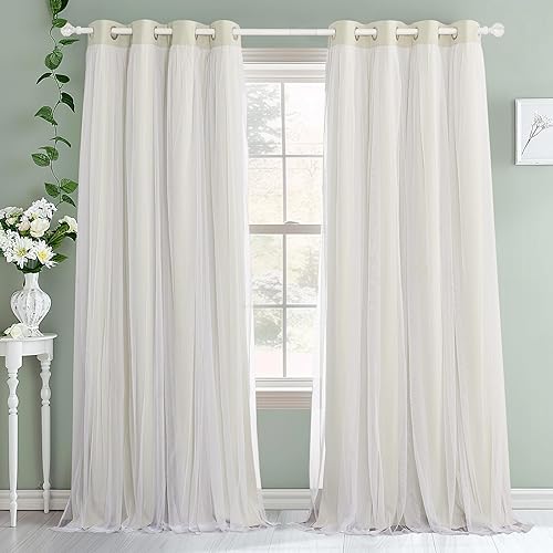 Miniatura 32 de PONY DANCE Cortinas para Sala de 84 Pulgadas de Largo - Cortinas con Capa Traslúcida, 52 Pulgadas de Ancho, Paneles para Tratamiento de Ventanas,