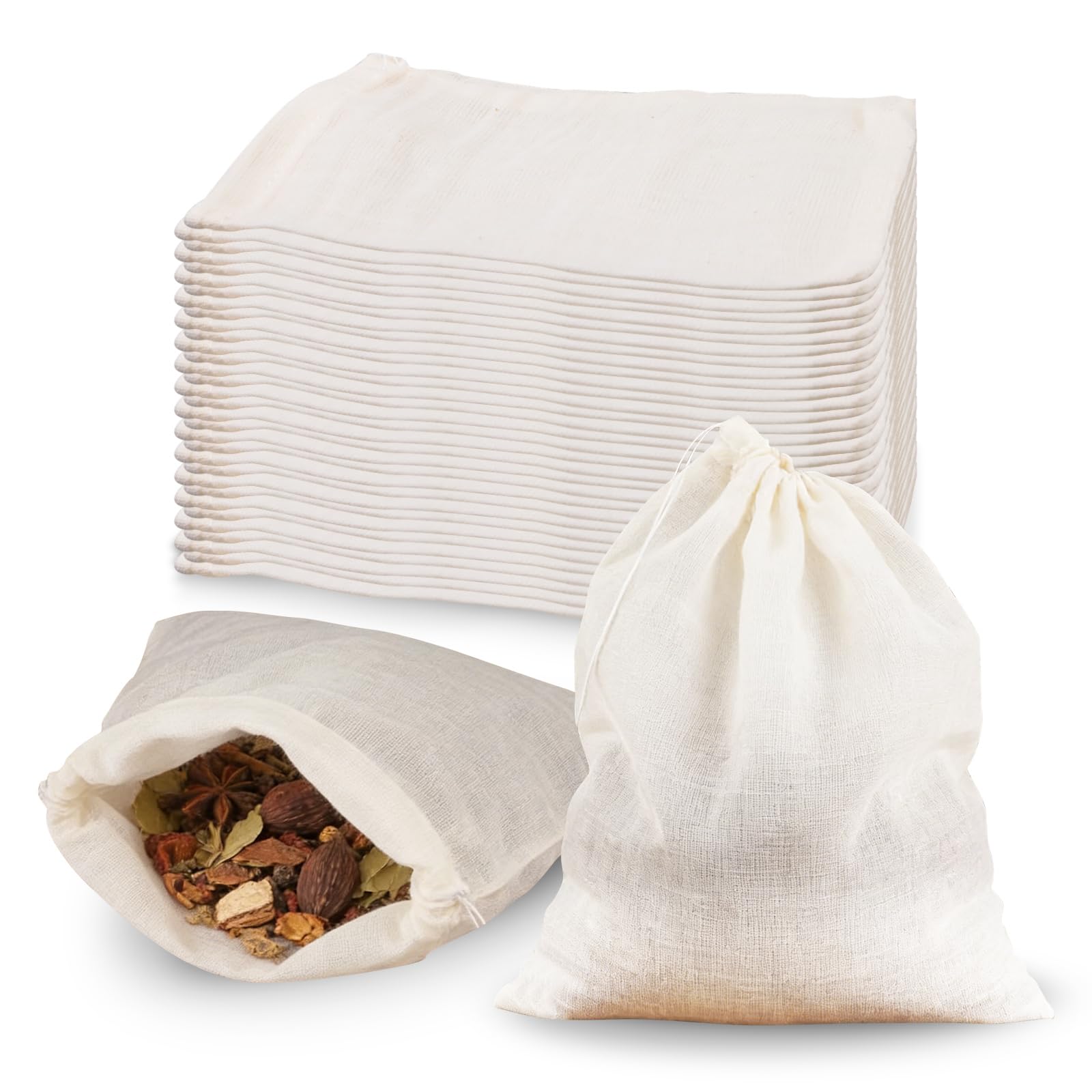 Sachets de thé en mousseline réutilisables x100, filtres vides avec cordon de serrage pour soupes