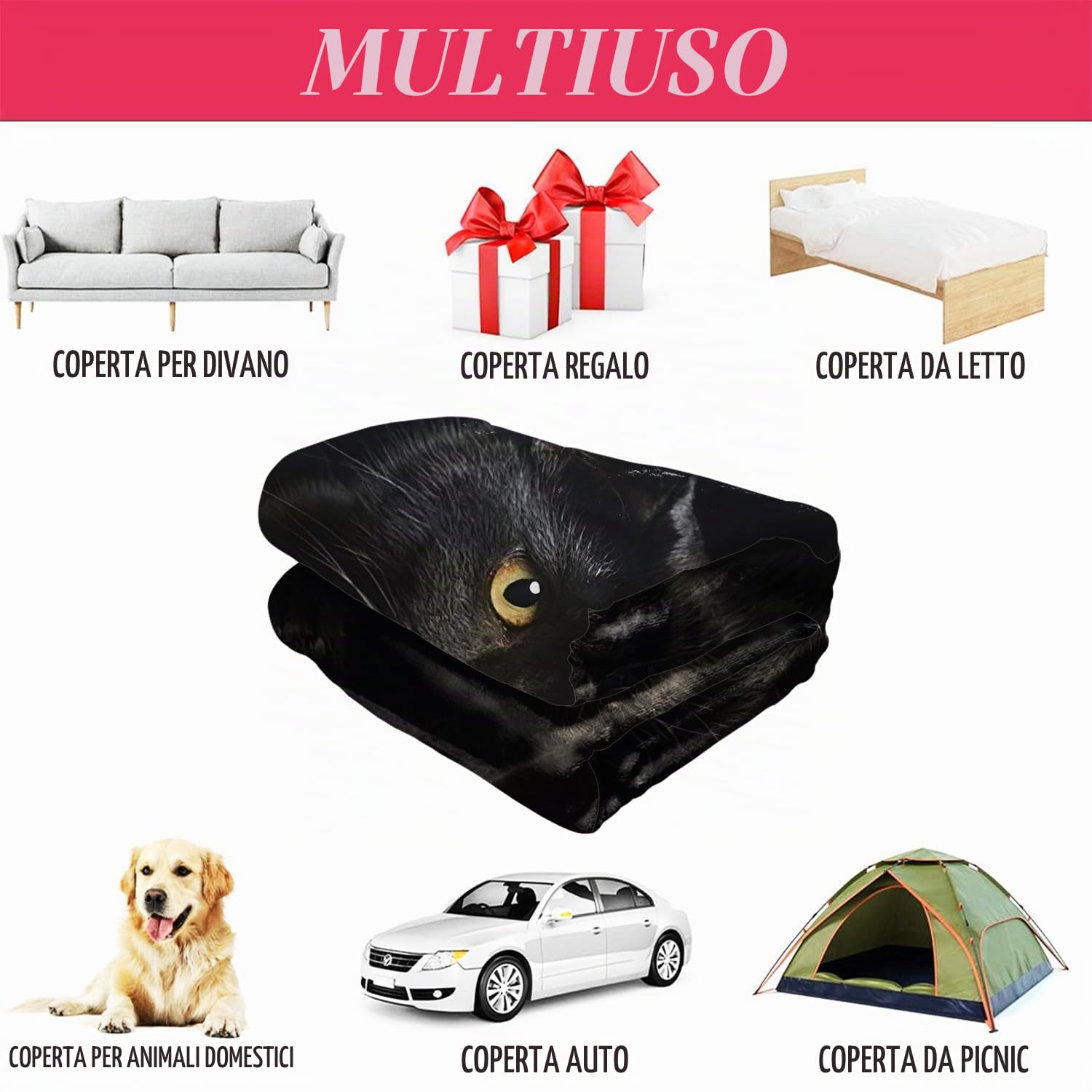 YISUMEI Coperta 150x200 cm Kuscheldecken Morbida Flanella Morbida Coperta in Pile Copriletto Gatto Nero