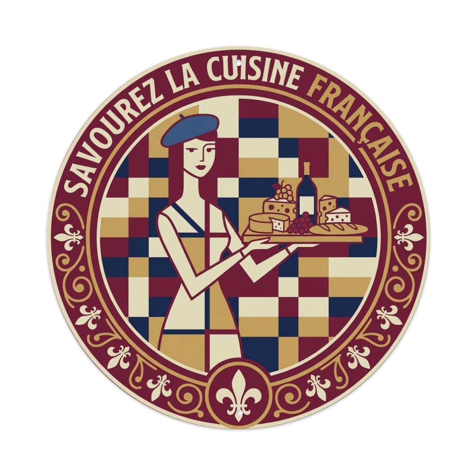 French Cuisine Cheese Pairing Travel Food Border Frame Metal Tin Sign