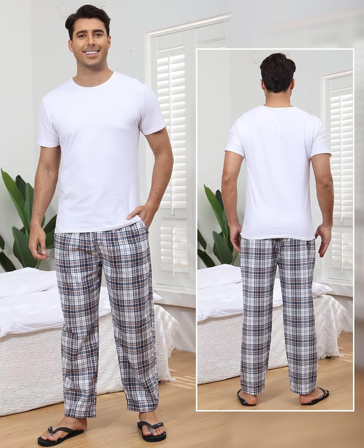 yuyangdpb Men's 3-Pack Pajama Pants Cotton Plaid Pjs Bottoms Sleep Lounge Pant Button Open Fly with Pockets - Image 2