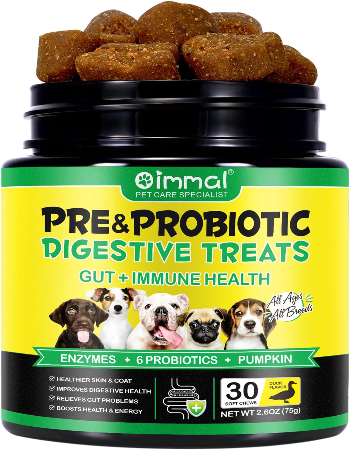 Probiotics for Dogs 30 Chews, Pre & Probiotic Digestive Treats for Dogs