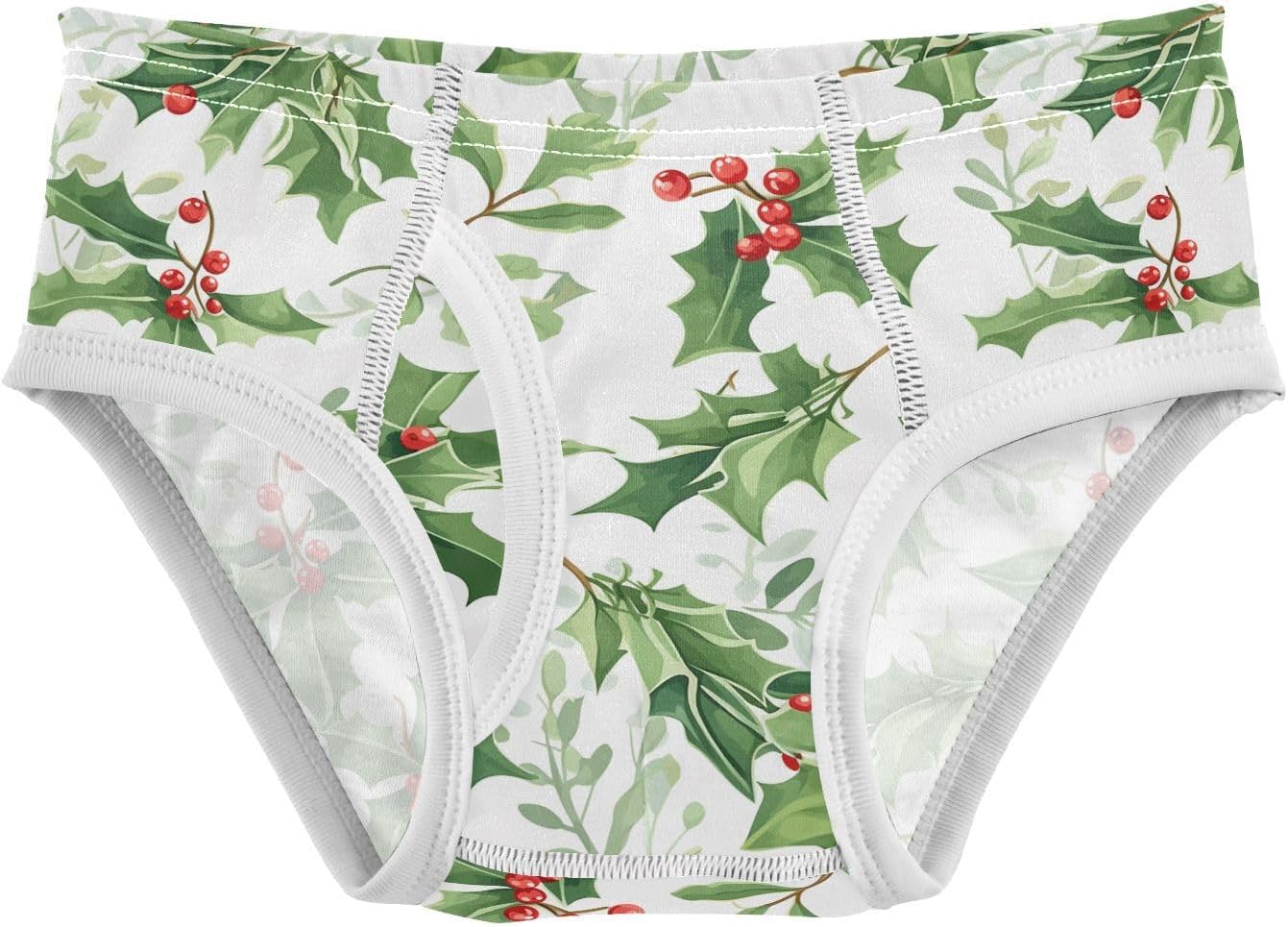 visesunny Boys Cotton Underwear Mistletoe Green Leaf Printed Toddler Soft Training Briefs Size 2T-8Y for Kids