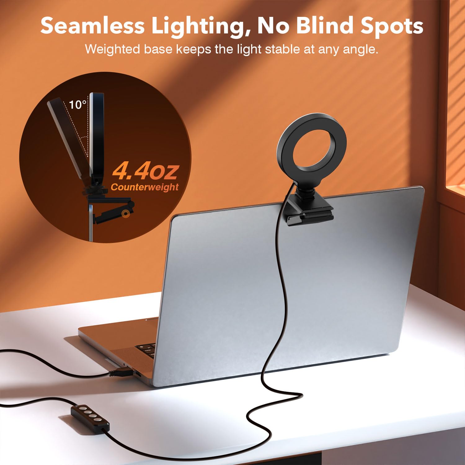 FDKOBE Ring Light for Laptop/Computer,Zoom Call, 4'' Small Video Conference Lighting with Webcam Style Mount and Tripod,3 Light Modes&10 Brightness Levels,Selfie