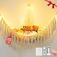Vista 1 de Hamaca de animales de peluche con 75 LED, hamaca de macramé de almacenamiento de juguetes extragrande de 55 pulgadas, red de juguetes colgante