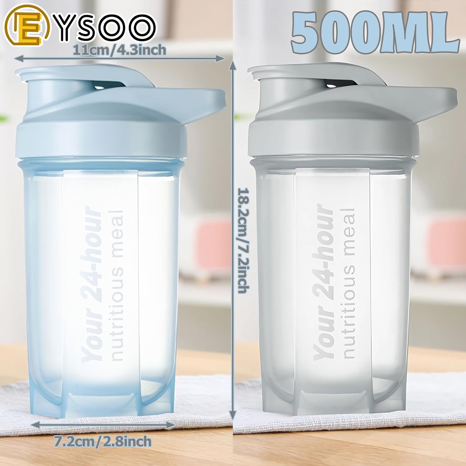 زجاجة خلط البروتين مانعة للتسرب وخالية من مادة BPA لصالة الألعاب الرياضية من ايسو، لون رمادي وأزرق، سعة 500 مل، قطعتان - الصورة 6