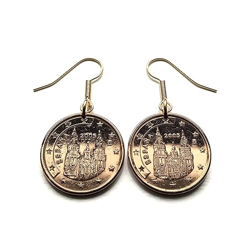 2003 Spain España 5 Euro Cent coin earrings Santiago de Compostela cathedral apostle Way of Saint James the Great church Iglesia Jesus Madrid Cadiz