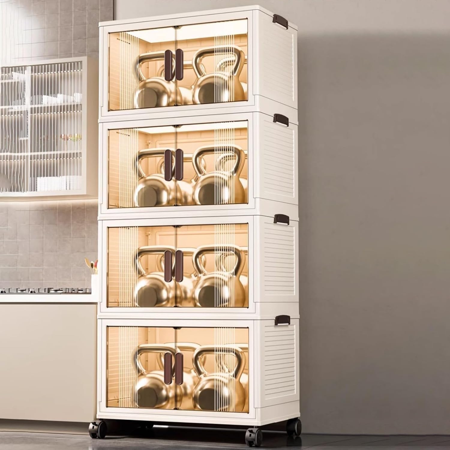 Large Stackable Plastic Storage Containers Wheels And Lids - Under Sink Organizers For Kitchen 60 * 34 135cm Durable Bins