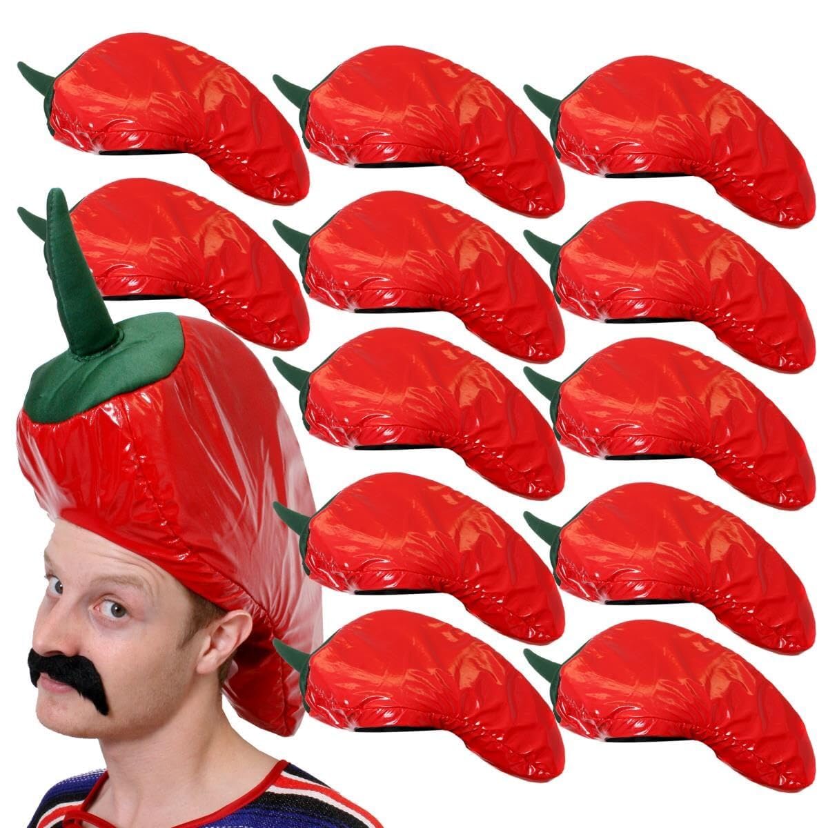 Adults Mexican Chilli Pepper Hat - Pack of 12 - Fancy Dress Hat - Novelty Food Headwear - Spicy Chilli Costume