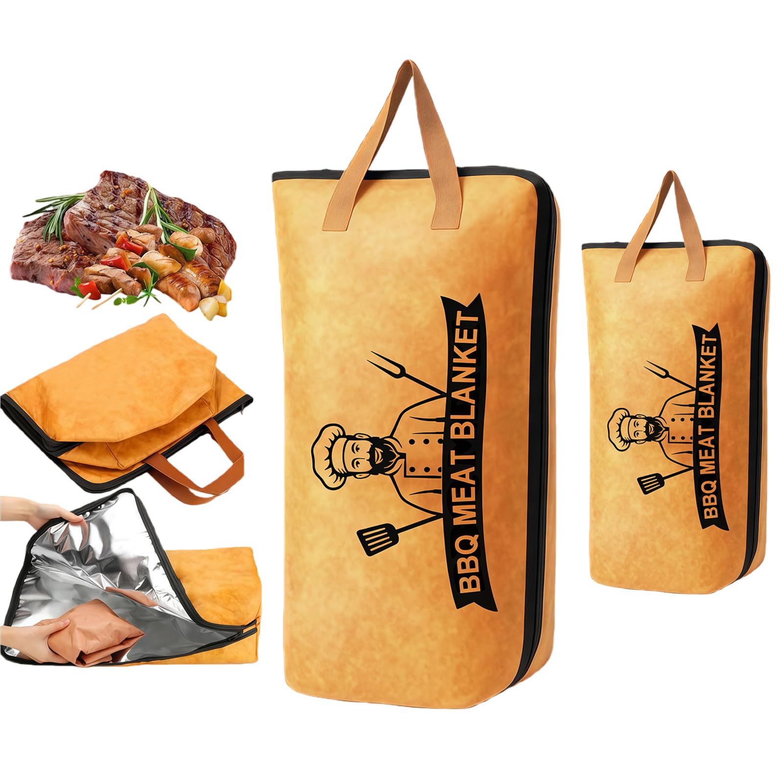 Polegas 2Pcs BBQ Blanket for Resting Meat,Smoker Grilling Meat with Wide Mouth, Insulated Resting Bag for Picnic Camping,Brisket,Pork Shoulders,Turkeys,Gifts for Men Dad(25in+15in)