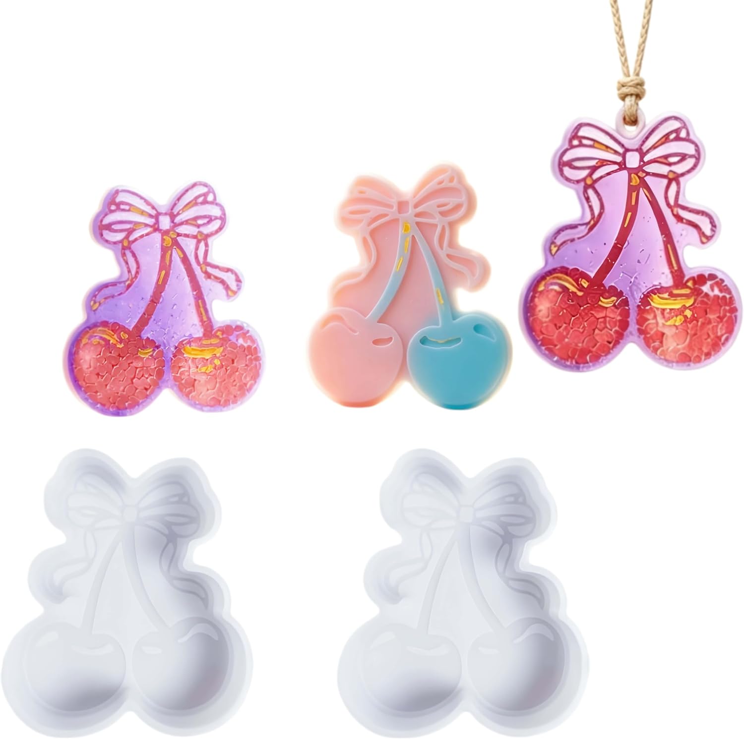 2 Pcs Cherry Bow Car Air Freshener Pendant Silicone Mold Z0127×2