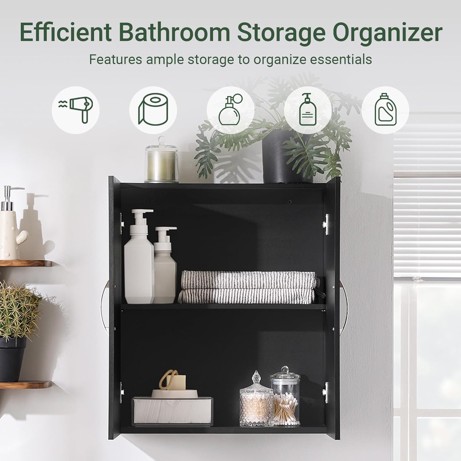 SoBuy Black Kitchen Wall Cabinet, Bathroom Wall Cabinet Over The Toilet Storage, Small Wall Mounted Medicine Cabinet with Adjustable Shelf, Narrow Floating Cabinet for Laundry Room, BZR200-T-SCH