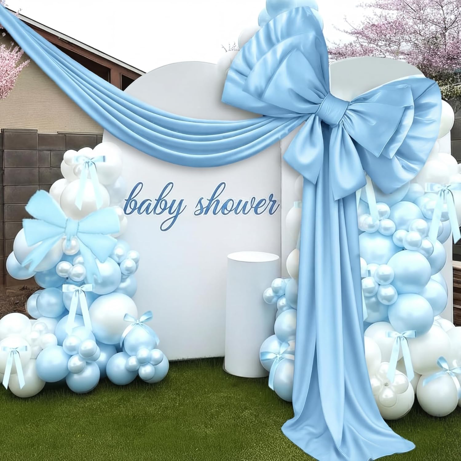 55 x 118'' Giant Blue Bow Backdrop Oversized Silk Coquette Bow for Something Blue Bridal Shower Decor Large Hall Outdoor Weddings Birthday Party Baby Shower Indoor Home Wall Room Decoration