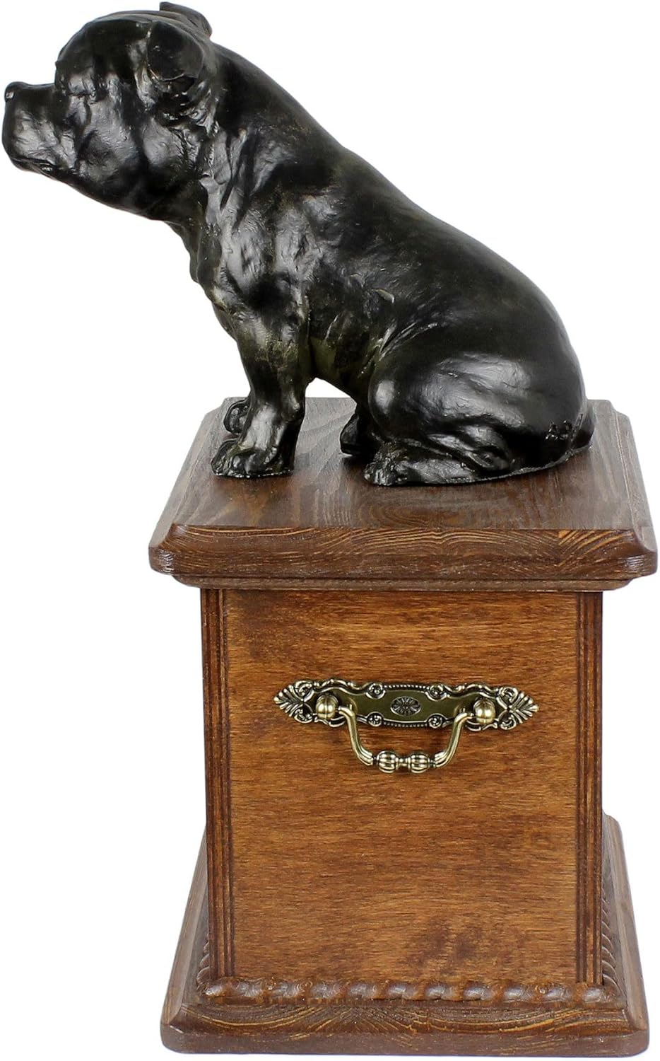 Art-Dog Urn for Dog Ashes - Handmade Memorial with Cold Cast Bronze Statue – Custom Pet Memorial Urn for Pet's Name, Dates, and Sculpture – 8.3x11.4x8.7” – Staffordshire Bull Terrier I