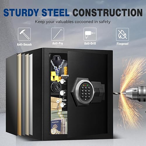 Miniatura 2 de Caja de seguridad ignífuga de 2.3 pies cúbicos para el hogar, caja de seguridad de acero con teclado electrónico digital, caja de seguridad para