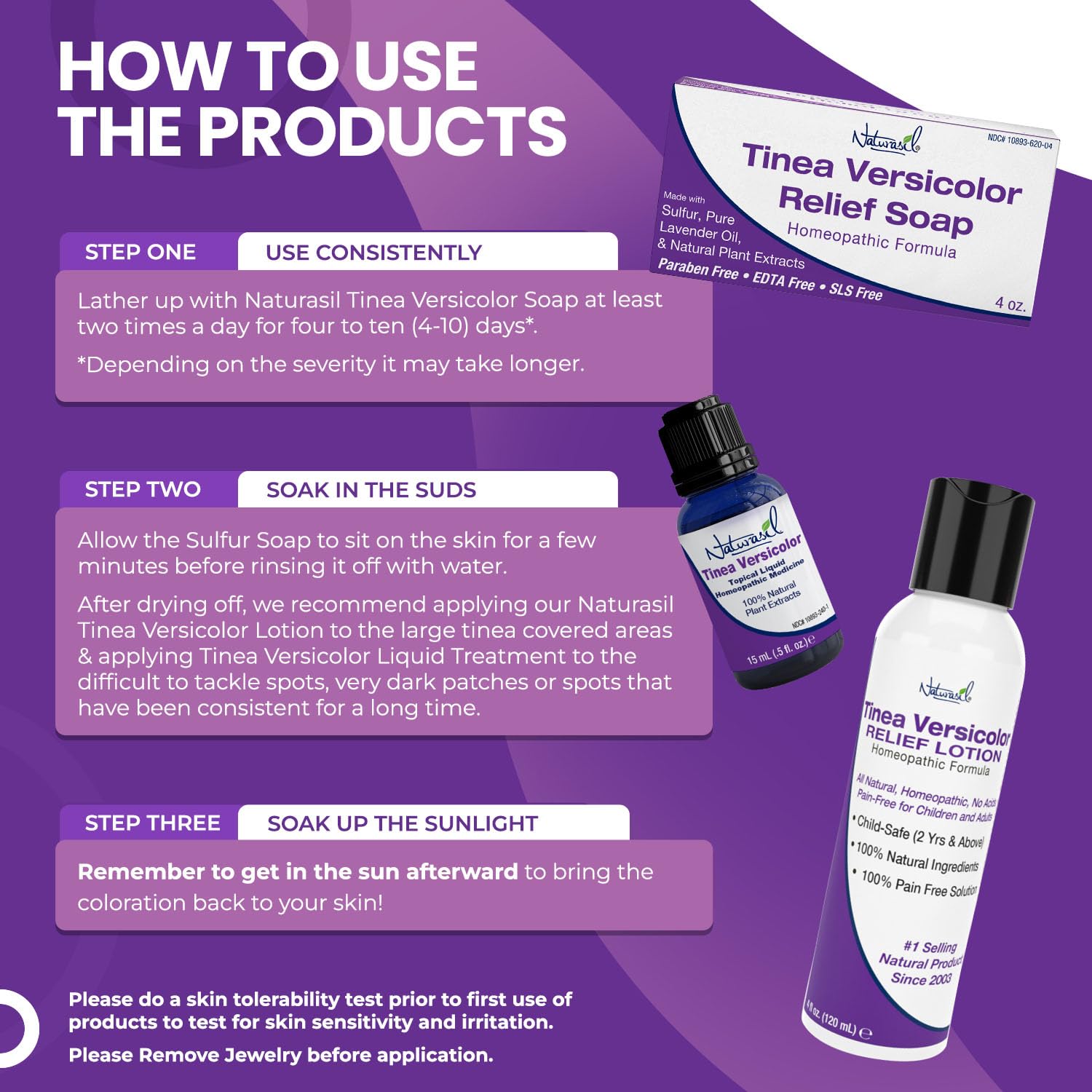 Tinea Versicolor Total Control Treatment Pack | Max-Strength Antifungal Relief of Tinea Sun Spots, Discoloration & Itching | Sulfur Lotion by Naturasil | 4oz Lotion + 4oz Soap + 15ml Oil - Image 4