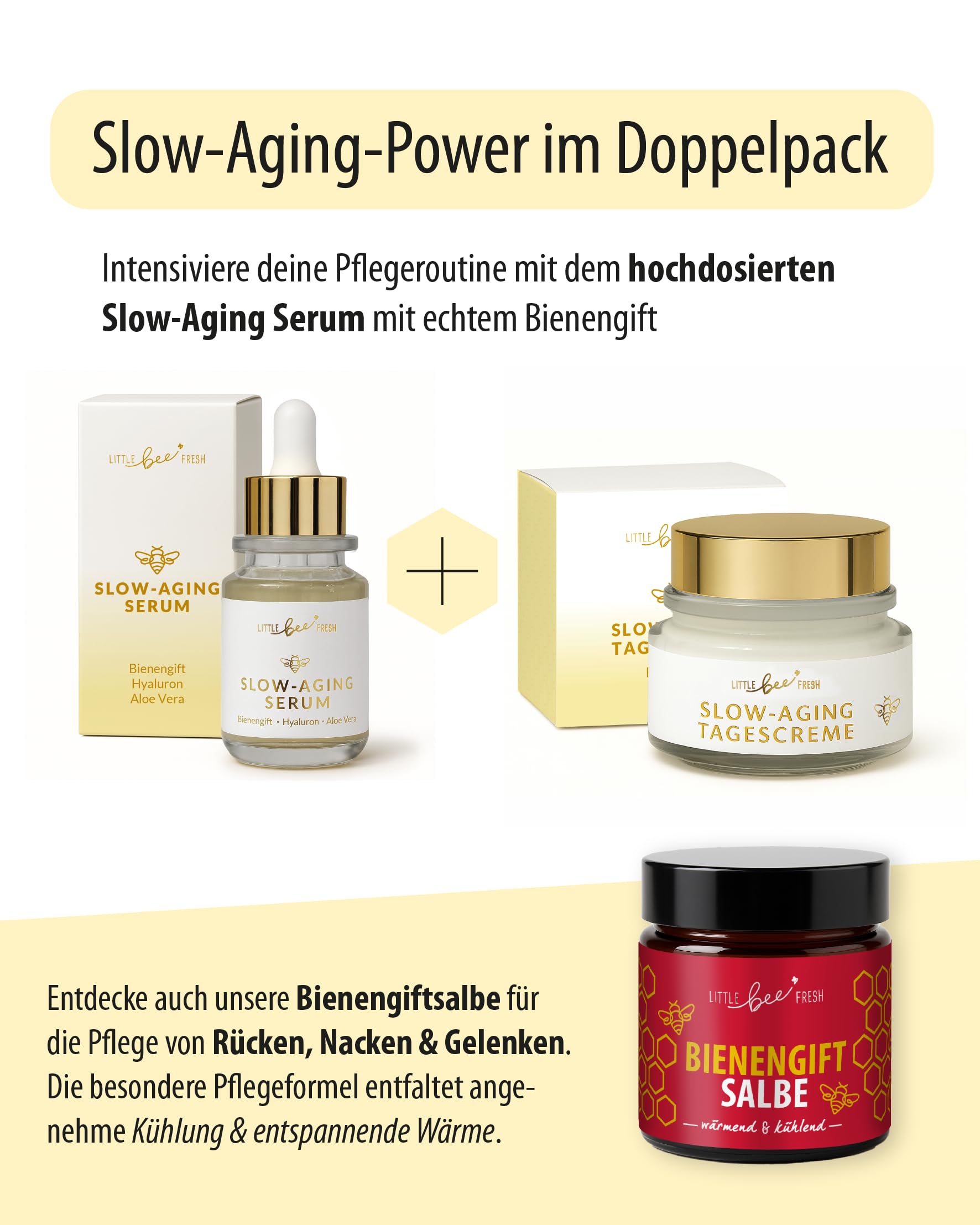 little bee fresh Bienengift Tagescreme Spar-Set (3x) Anti-Aging | bei Falten & reifer Haut mit Hyaluron, Arganöl & Shea Butter | hochdosierte Slow-Aging Bienengift Creme | 100% Imkerqualität