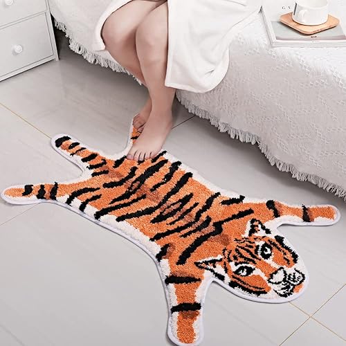 Miniatura 2 de Alfombra con forma de tigre, bonita alfombra de baño de dibujos animados para alfombras de baño, alfombra decorativa con estampado de animales,