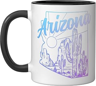 Arizona AZ Pride Cactus Desert State Map Ceramic Mug, Black/White