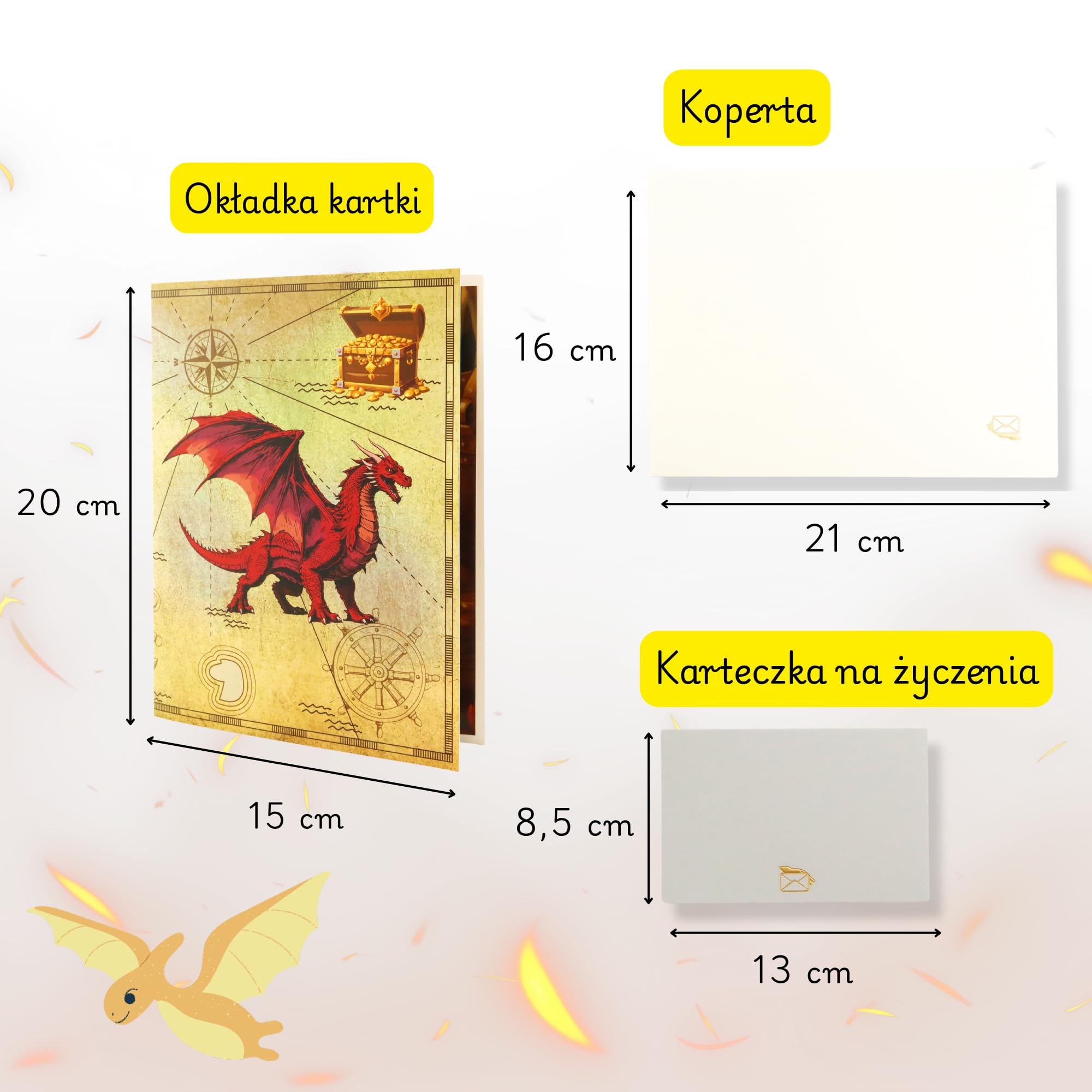 Kartka pop-up 3D, smok ze skrzynią skarbów – fantazyjna kartka z życzeniami dla dzieci i dorosłych, kartka pop up na urodziny, dla fanów DnD i fantasy, w zestawie koperta