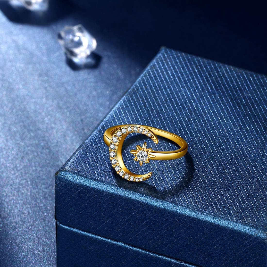 beautlace Star and Moon Adjustable Rings 18K Gold/Silver/Black Gun Plated Crescent Moon Stars Open Ring Jewelry for Women KR0032 - Image 7