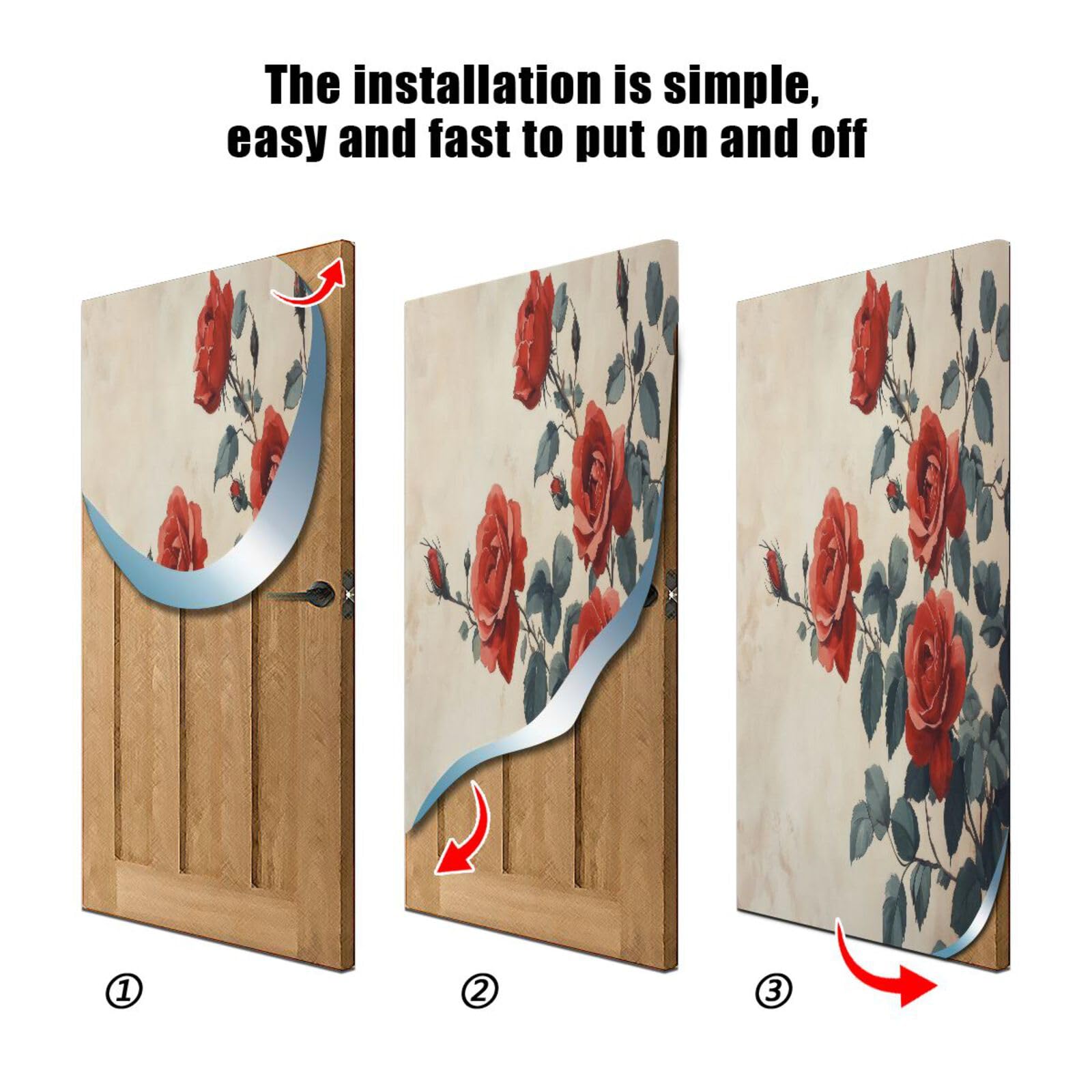 FLildon Valentine's Red Rose Door Cover Decoration, Party Accessory Porch Decor for Festive Ornament Room Door Covers 36 x 98 Inch