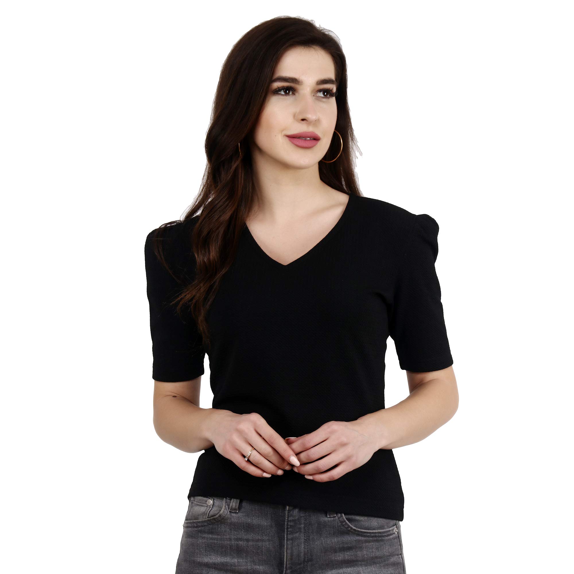 popwings Casual Solid Puff-Sleeves Crop Top for Women || V-Neck Crop Top for Women || Half-Sleeves Summer Crop Top for Women || Crop Tops for Women Latest Fancy Crop Top for Women-picture-21