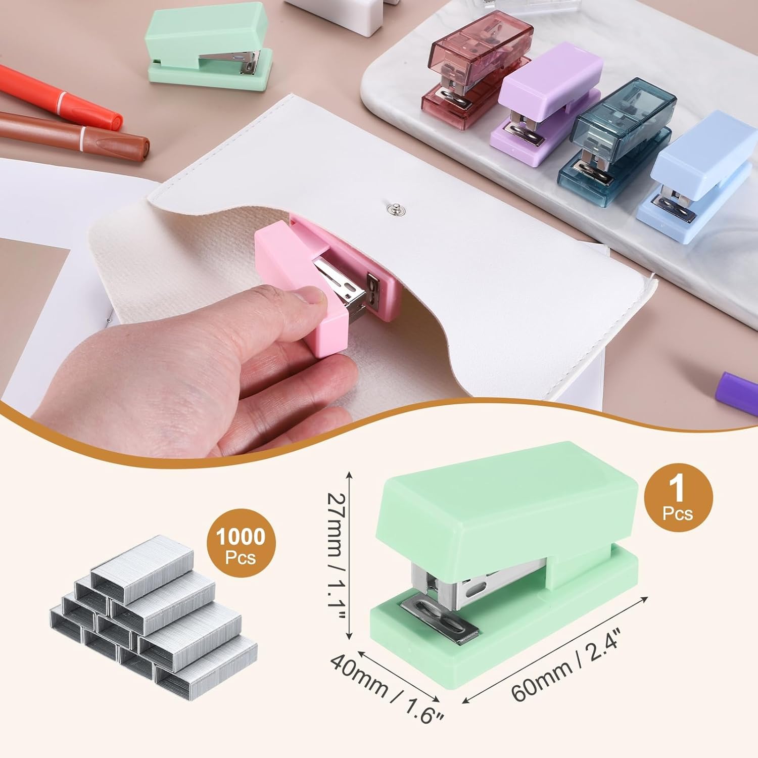 PATIKIL Mini Stapler with Staples, Small Stapler Cute Tiny Portable Pocket Set 20 Sheet Capacity with 1000pcs Staples for Desktop Travel Classroom Office Supplies, Green
