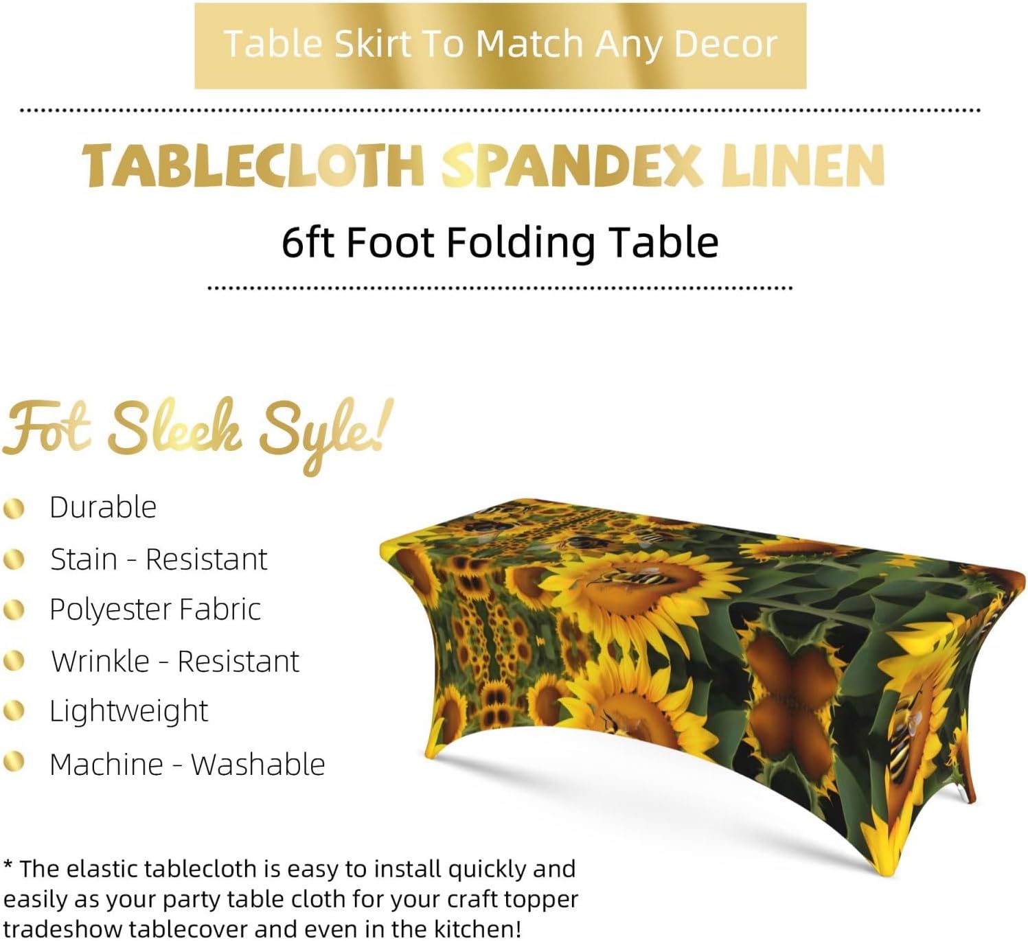 Sunflower Bees Print Table Cover Rectangular Tablecloth for 6-Foot Tables for Wedding Banquets Outdoor